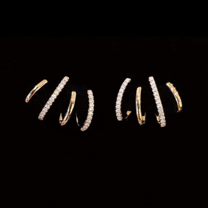 Alternating Diamond Claw Cuffs Needle Studs